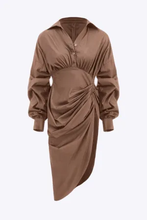 Elizabeth - Sleek Ruched Slit Design Woman's Midi Dress