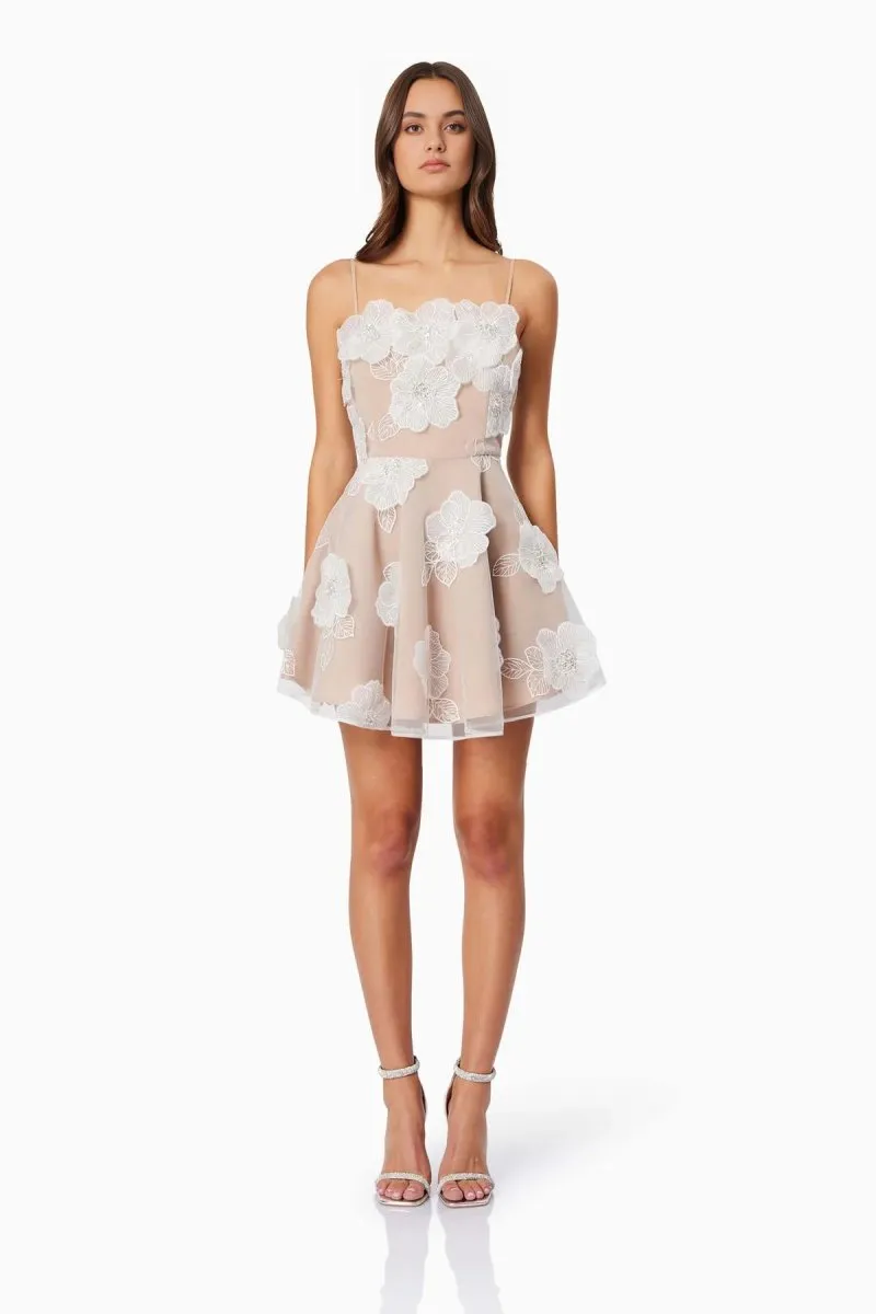 Elliatt - Dahlia 3D Floral Mini Dress in White