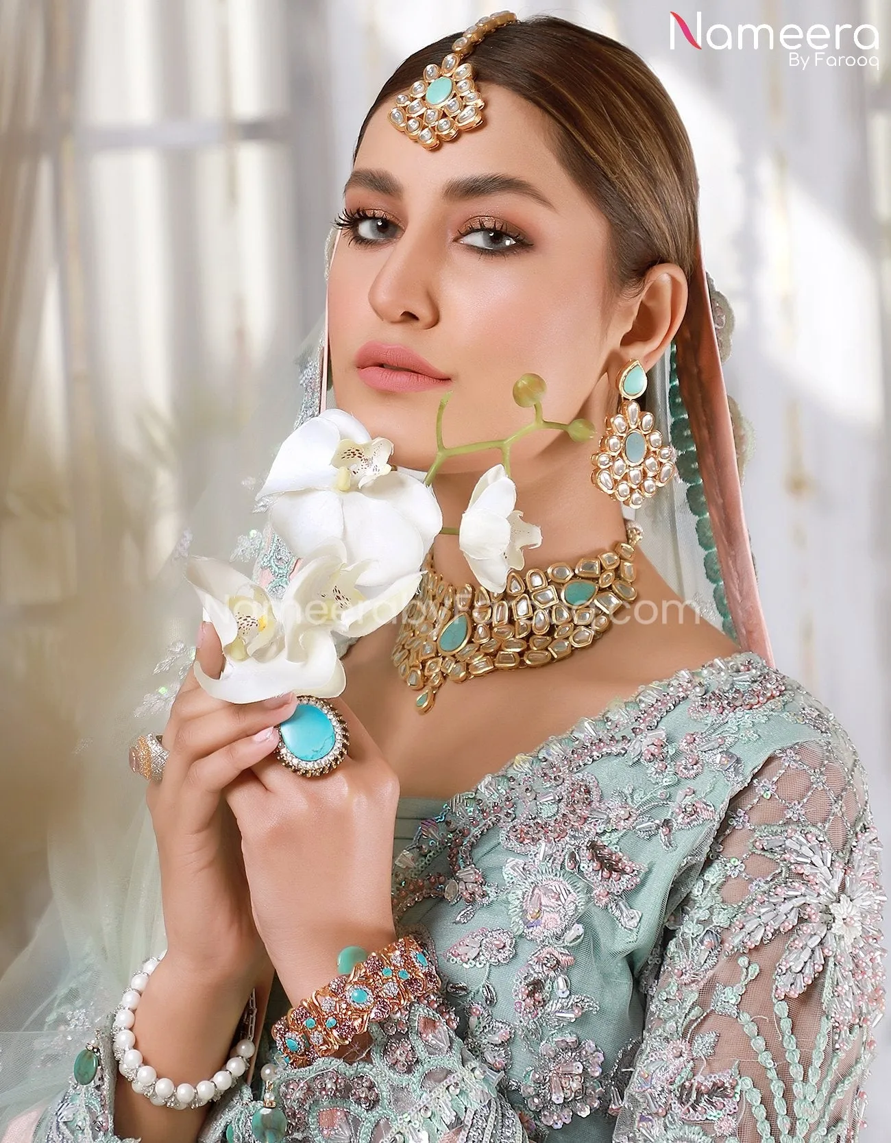 Embroidered Sky Blue Dress Pakistani in Net #PS215