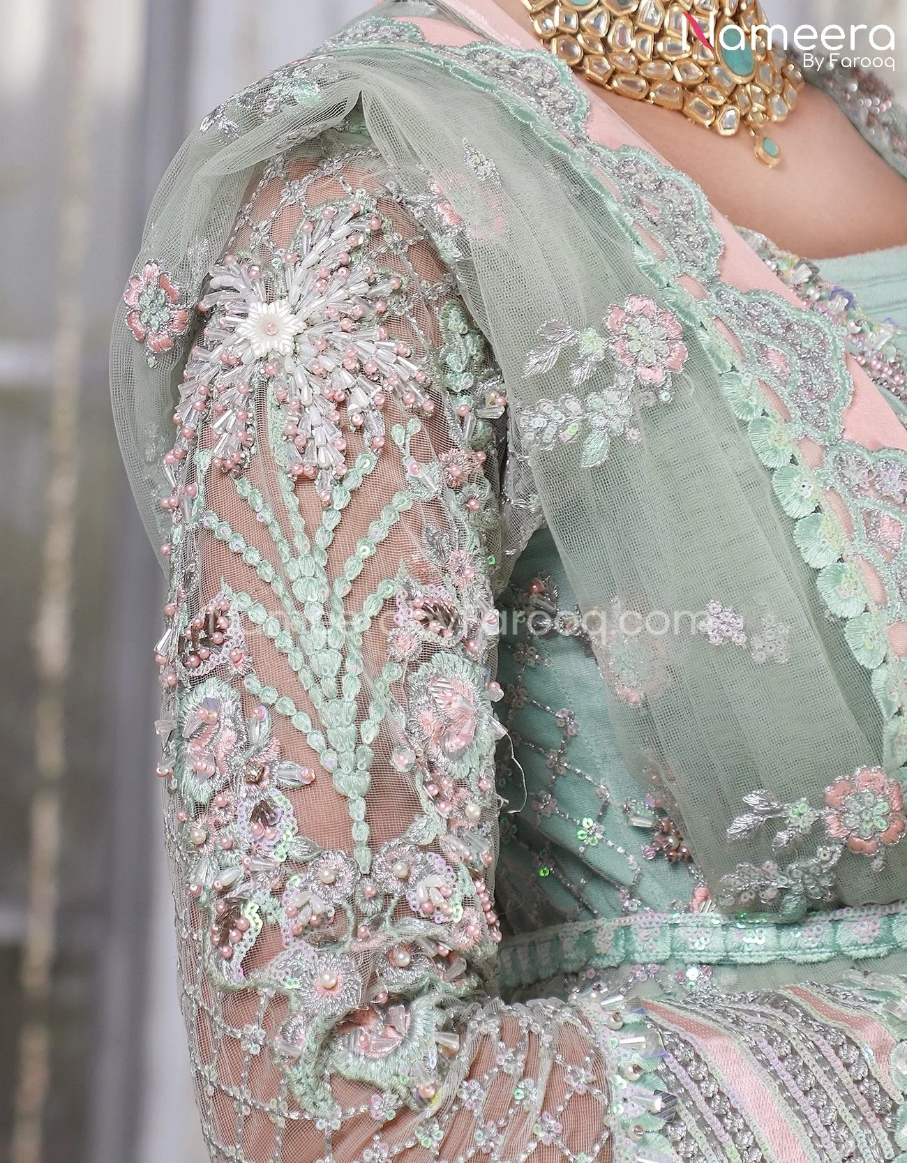 Embroidered Sky Blue Dress Pakistani in Net #PS215