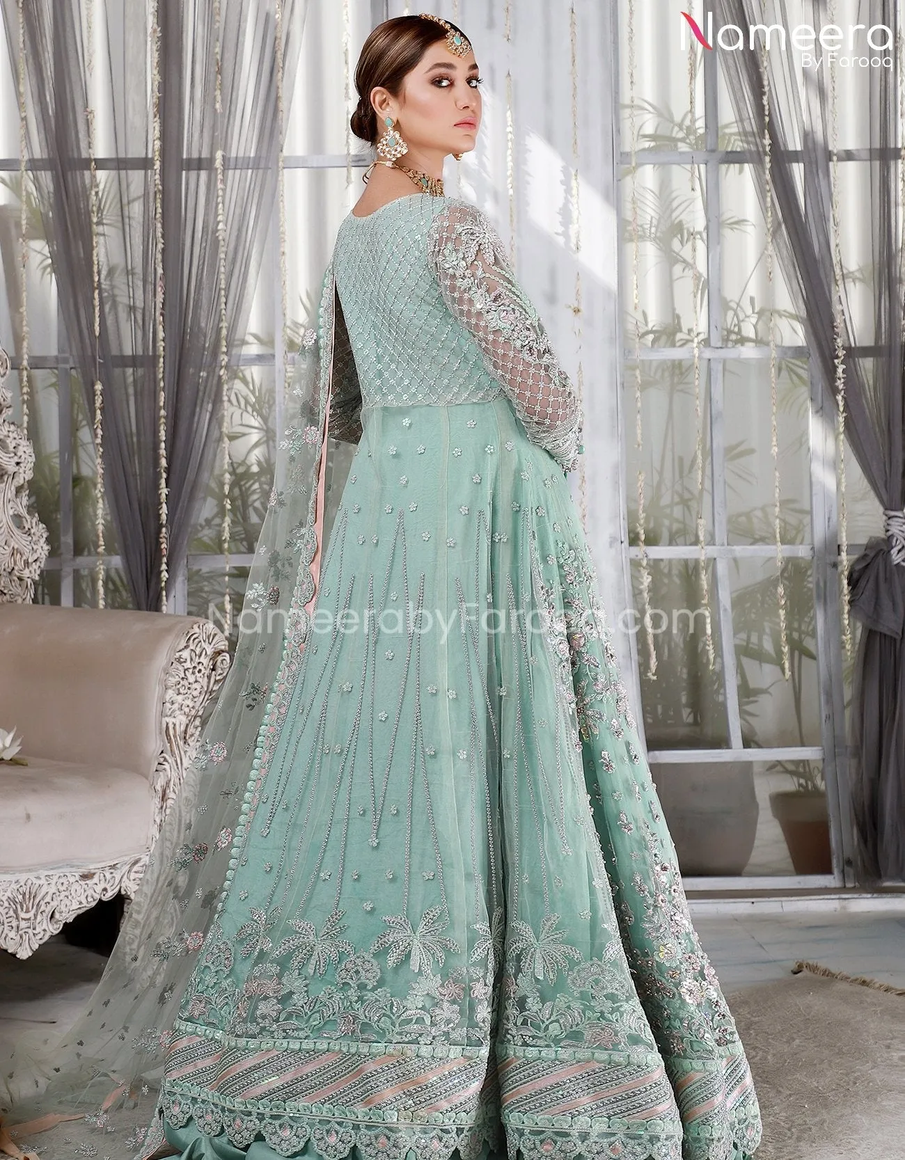 Embroidered Sky Blue Dress Pakistani in Net #PS215