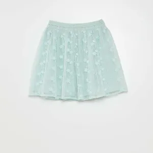 Embroidered tulle flared skirt blue
