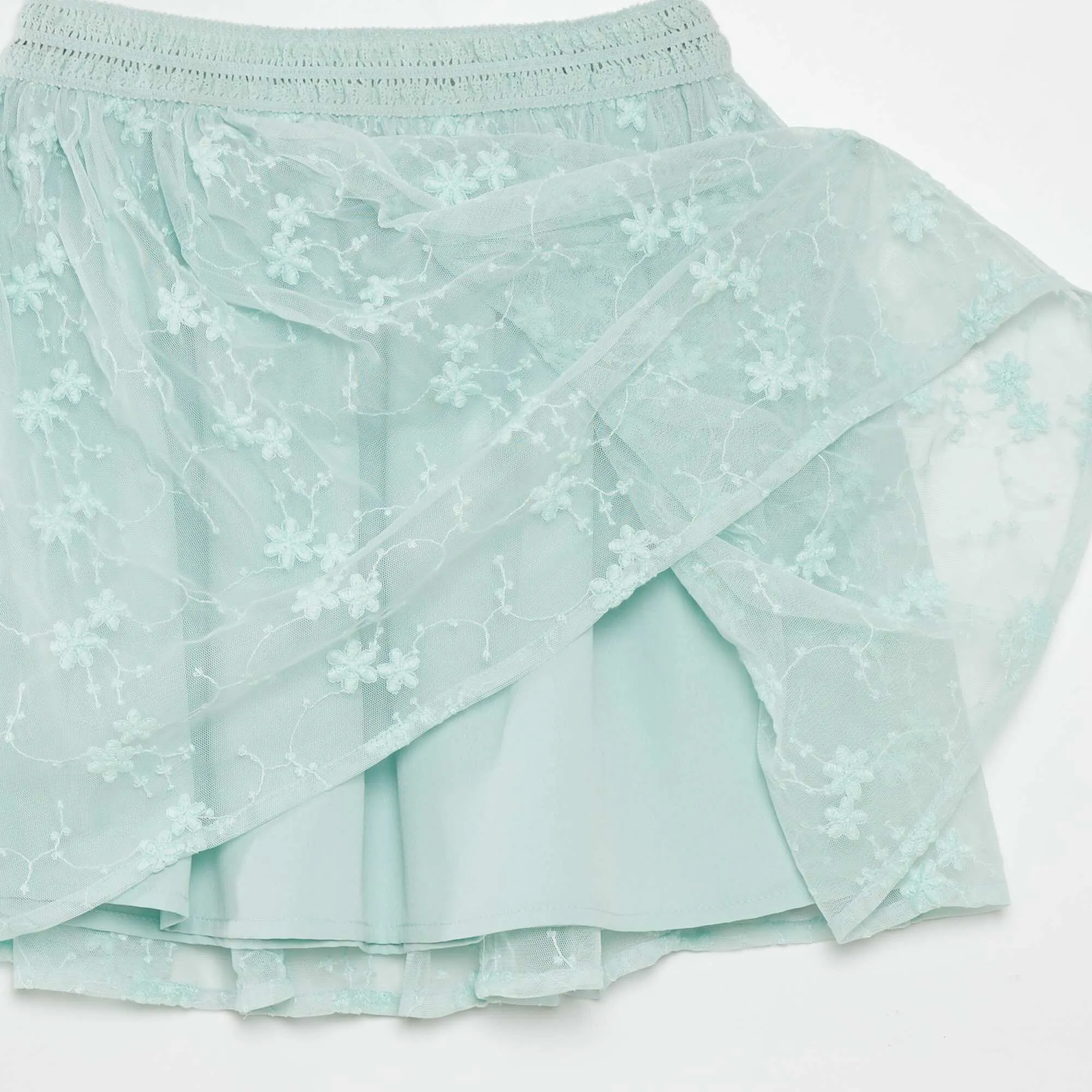 Embroidered tulle flared skirt blue