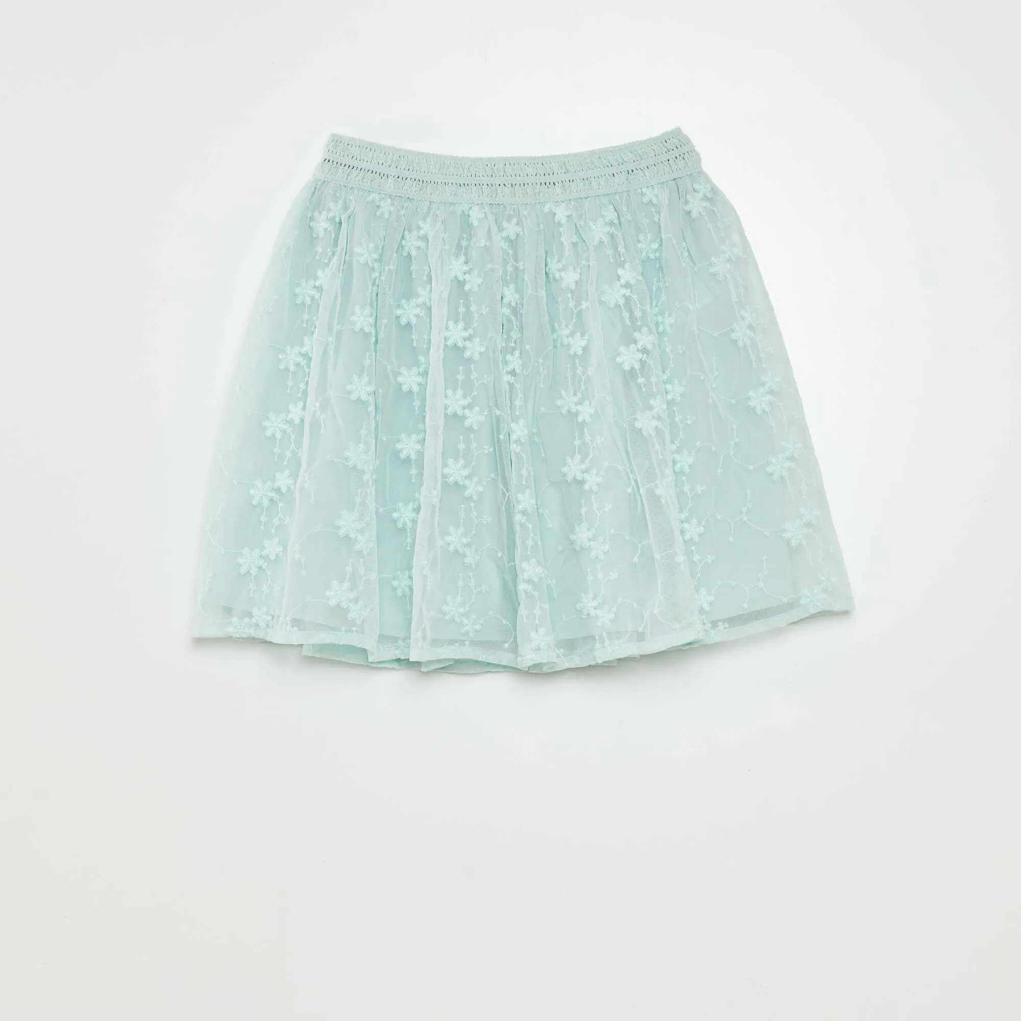 Embroidered tulle flared skirt blue