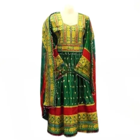 Embroidery Work Green Afghan Dress