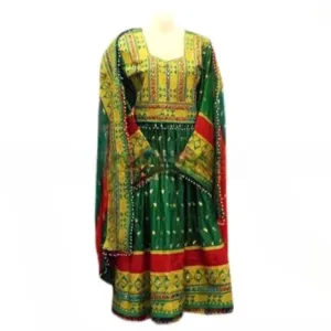 Embroidery Work Green Afghan Dress