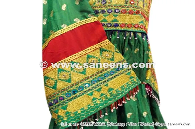 Embroidery Work Green Afghan Dress