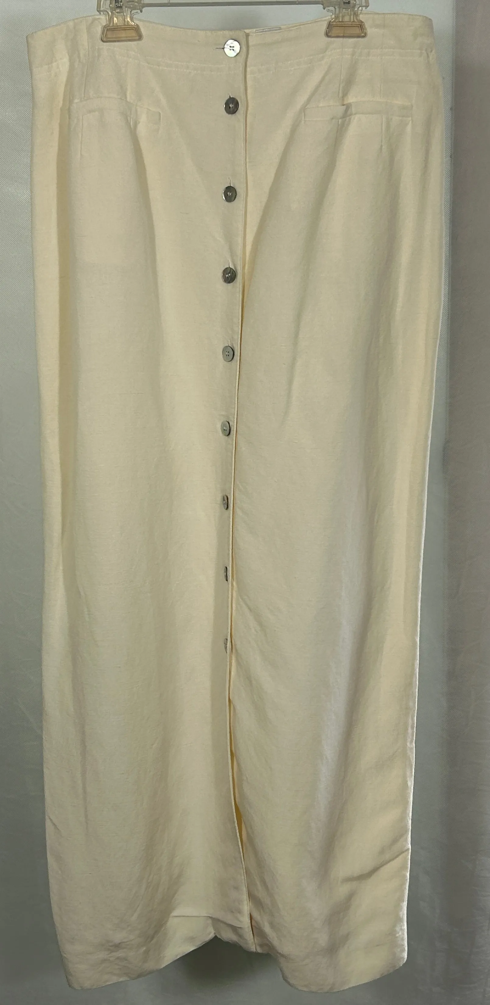 Emma James Liz Claiborne Women's Size 12 2-Piece Cream Linen Rayon Embroidered Blouse & Button Skirt Set