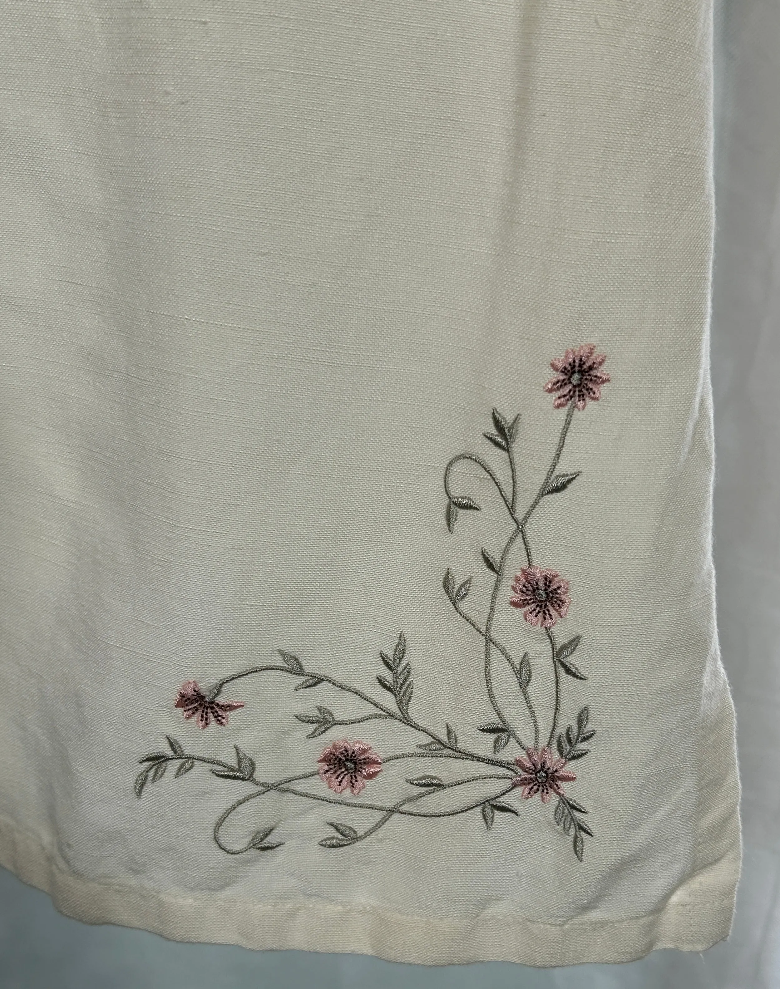 Emma James Liz Claiborne Women's Size 12 2-Piece Cream Linen Rayon Embroidered Blouse & Button Skirt Set