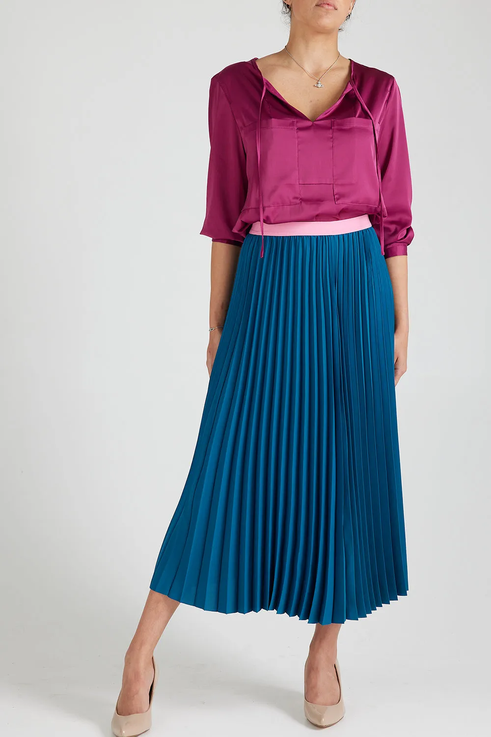 Estelle Sunray Skirt - Dark Blue Teal / Pink