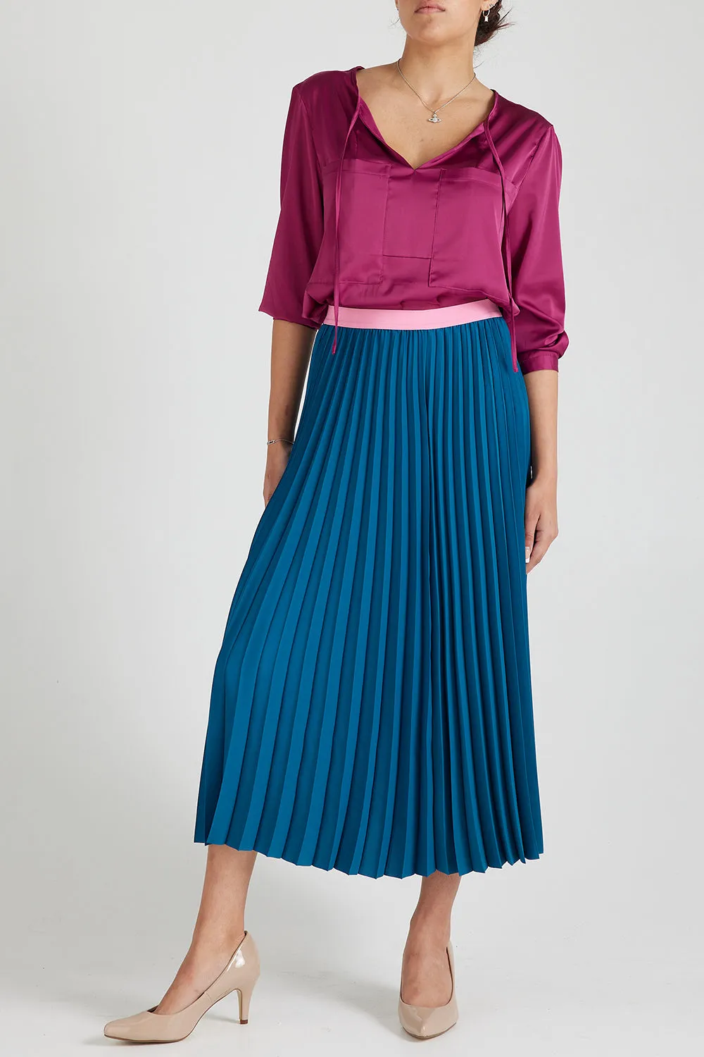 Estelle Sunray Skirt - Dark Blue Teal / Pink