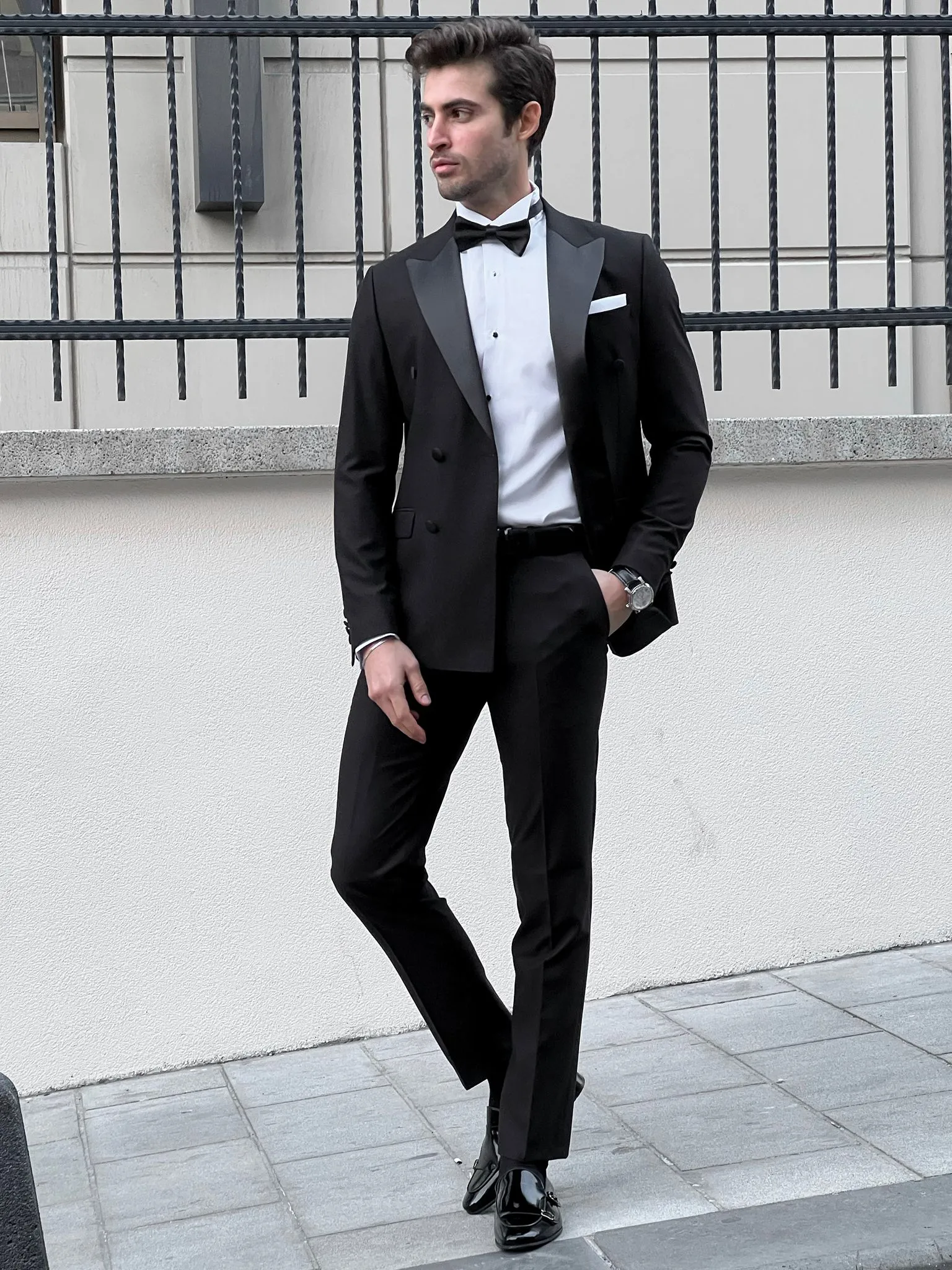 Fabio Black Double Breasted Slim Fit Tuxedo