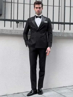 Fabio Black Double Breasted Slim Fit Tuxedo