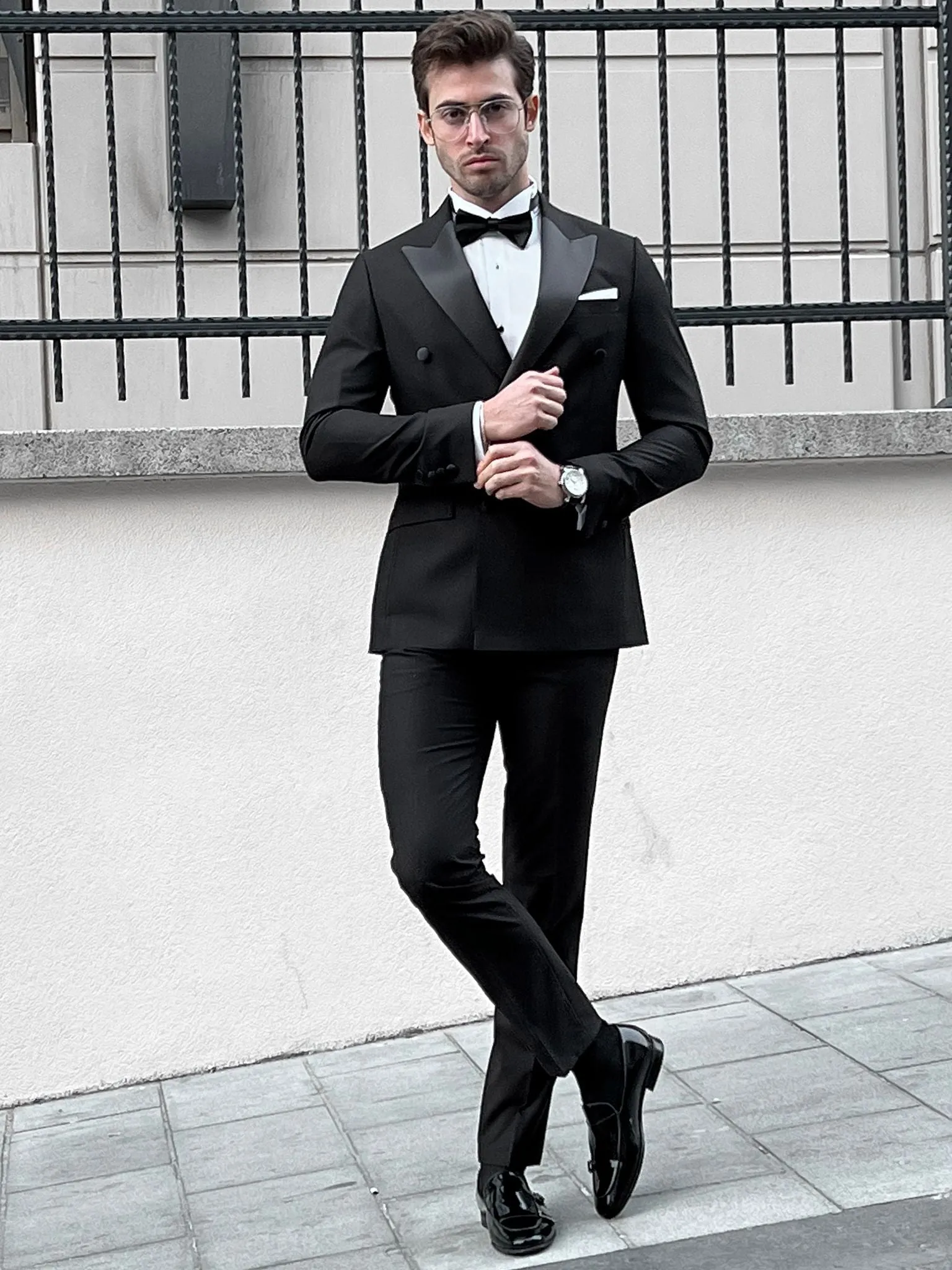 Fabio Black Double Breasted Slim Fit Tuxedo