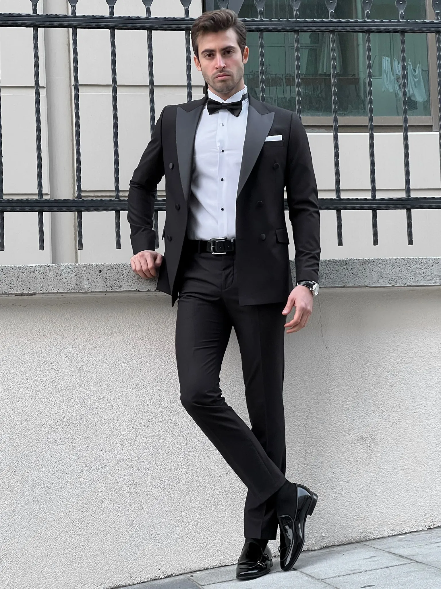 Fabio Black Double Breasted Slim Fit Tuxedo