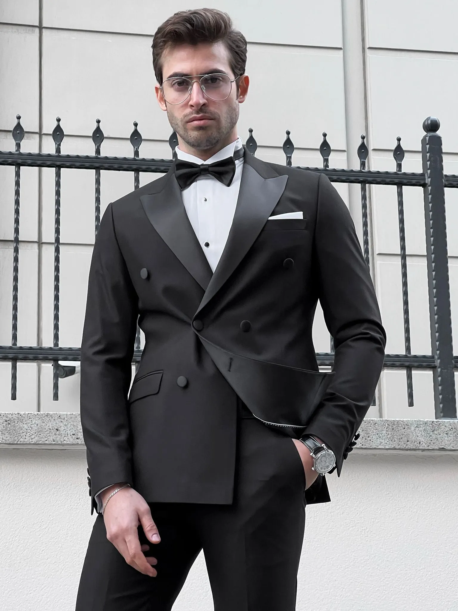 Fabio Black Double Breasted Slim Fit Tuxedo