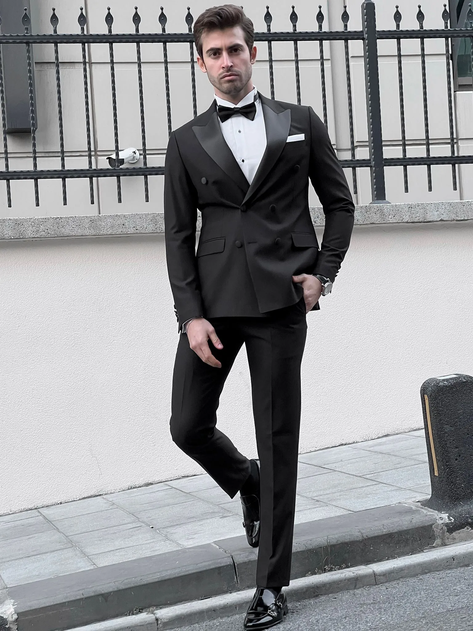 Fabio Black Double Breasted Slim Fit Tuxedo
