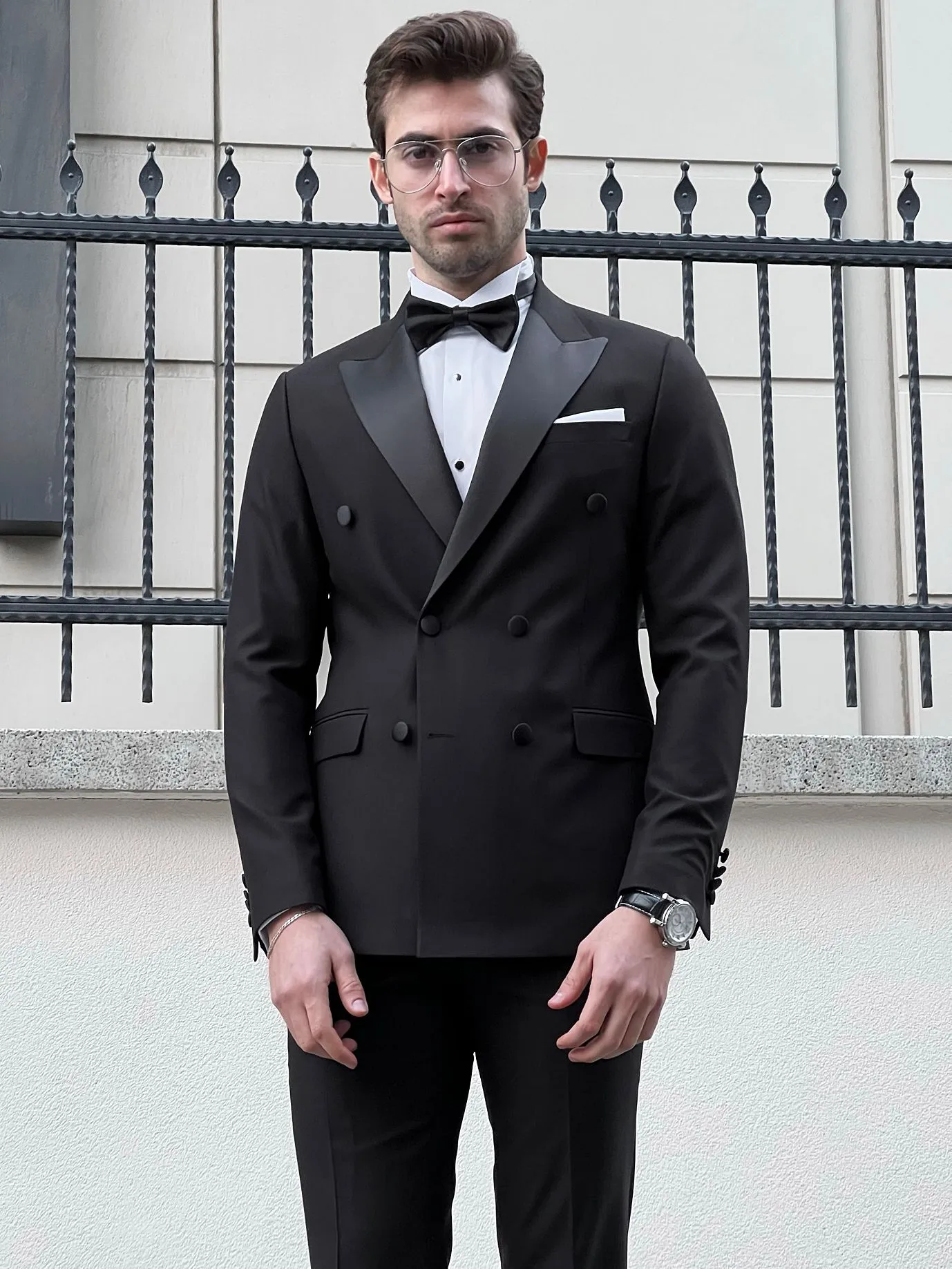 Fabio Black Double Breasted Slim Fit Tuxedo