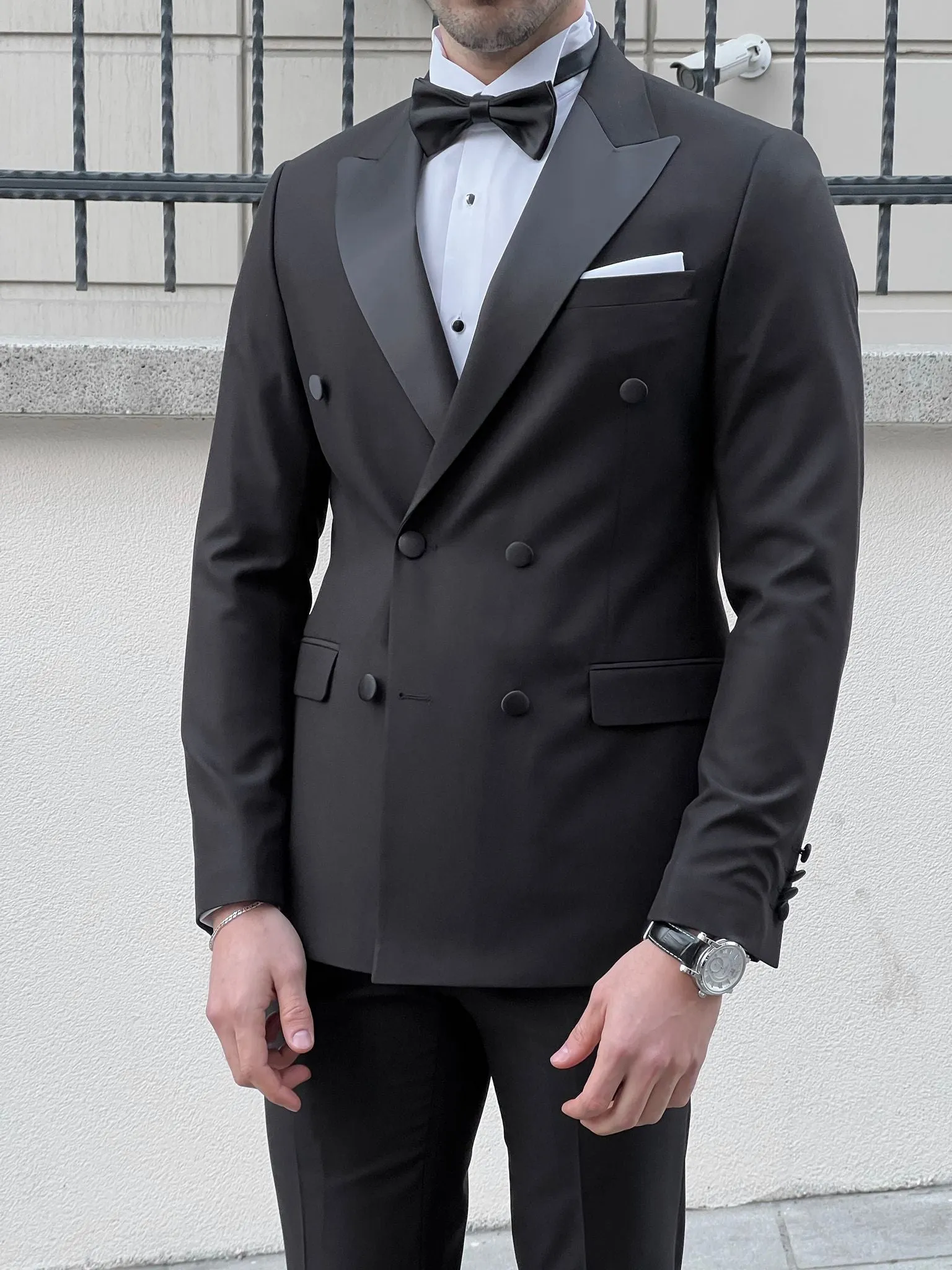 Fabio Black Double Breasted Slim Fit Tuxedo