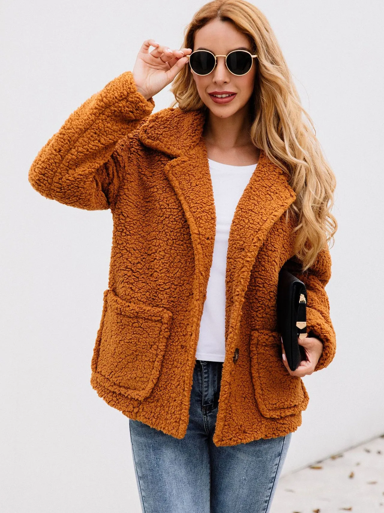 Fall / Winter Button Lapel Pocket Blouse