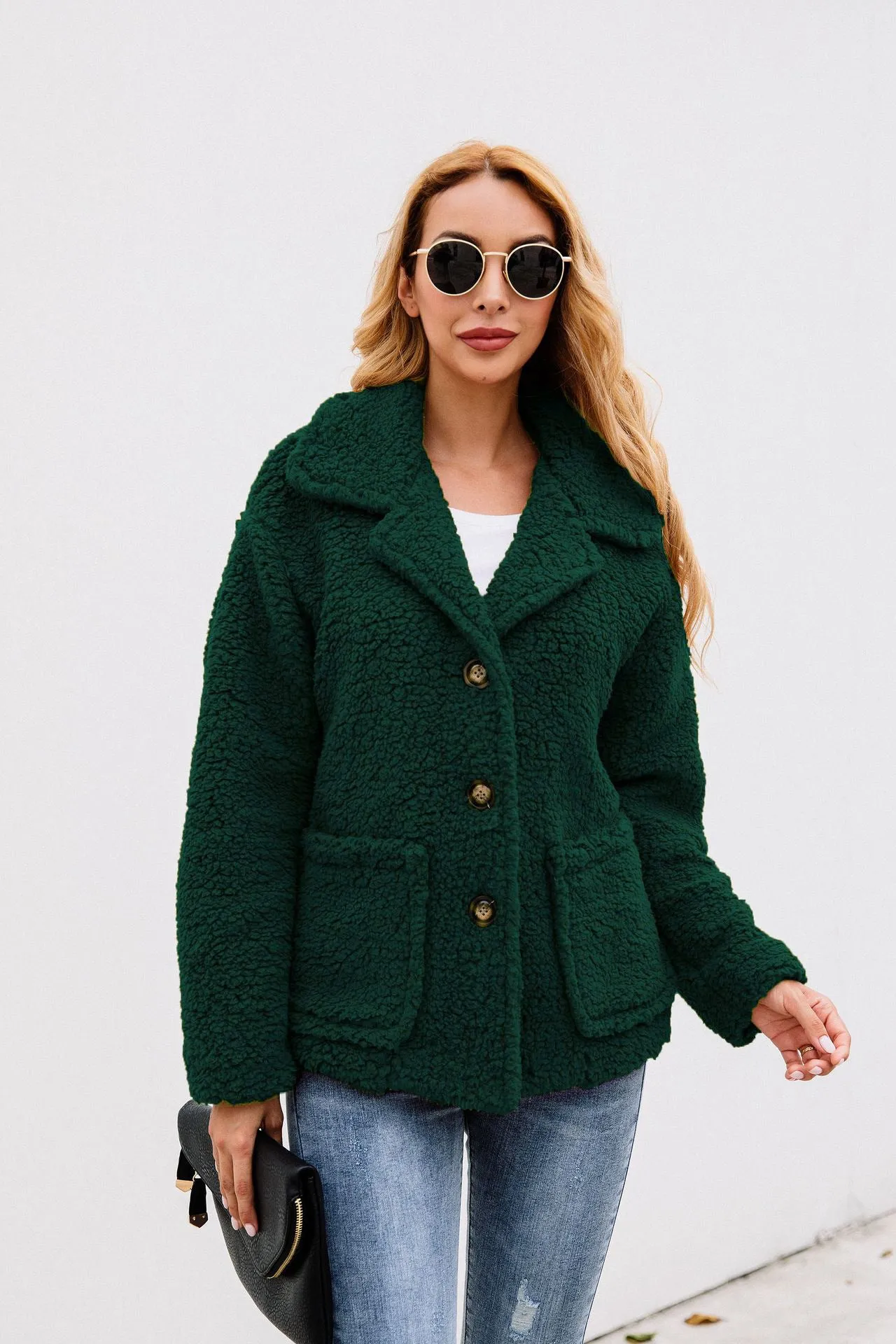 Fall / Winter Button Lapel Pocket Blouse