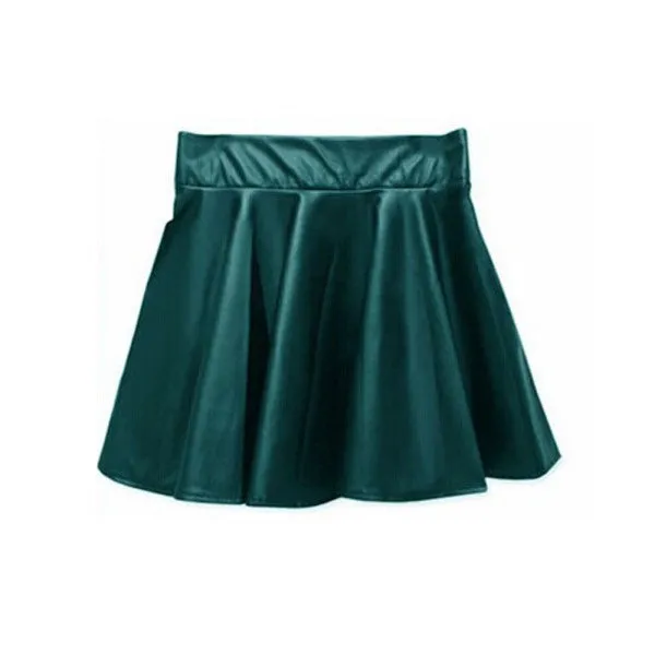 Fashion Lady Women Faux Leather Skirt High Waist Skater Flared Pleated Short Mini Skirt