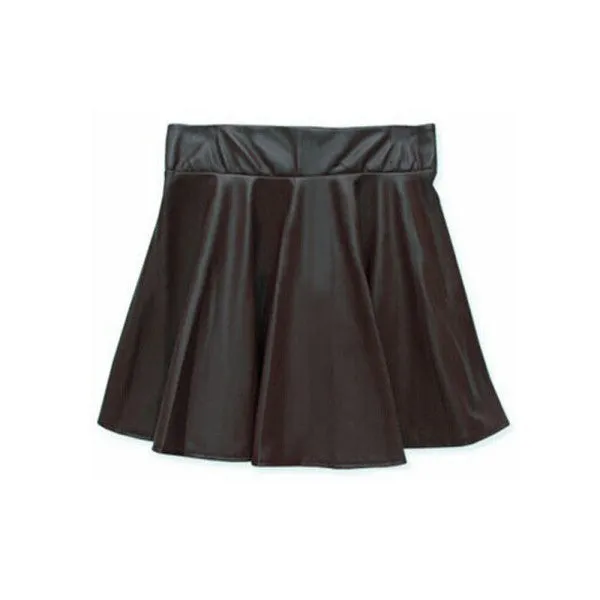 Fashion Lady Women Faux Leather Skirt High Waist Skater Flared Pleated Short Mini Skirt