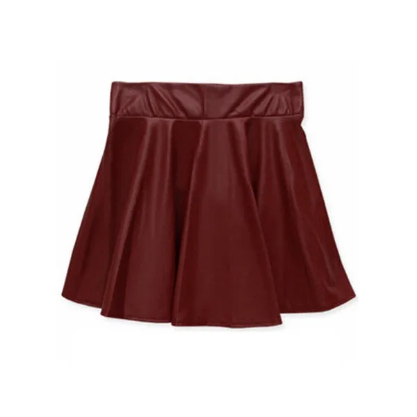 Fashion Lady Women Faux Leather Skirt High Waist Skater Flared Pleated Short Mini Skirt