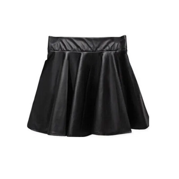 Fashion Lady Women Faux Leather Skirt High Waist Skater Flared Pleated Short Mini Skirt