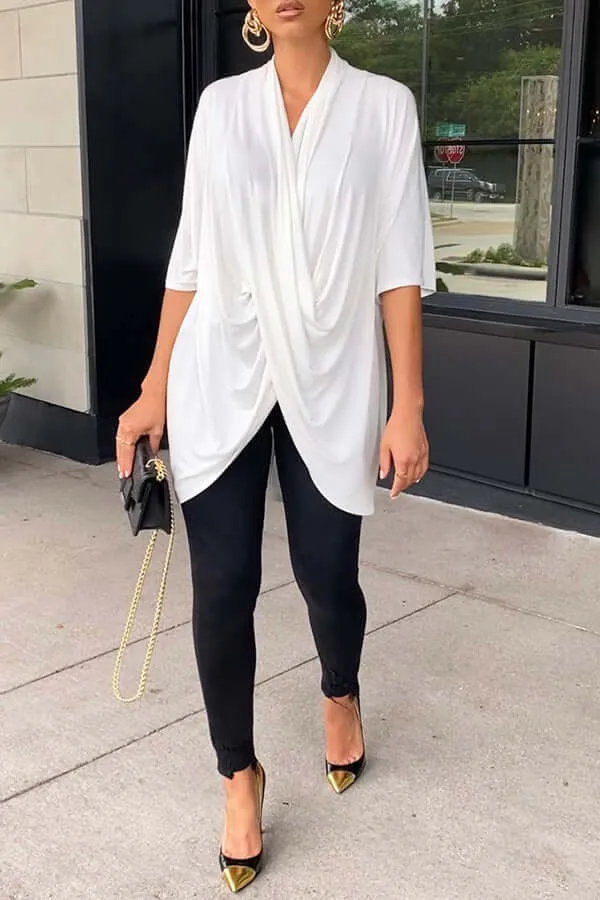 Fashion V Neck Pleated Blouses