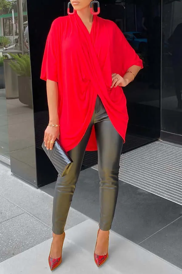 Fashion V Neck Pleated Blouses