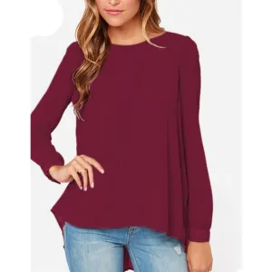 Fashion Women Chiffon Blouses Casual Shirt Long Sleeve Pleated Back Blouse Plus Size XS-5XL