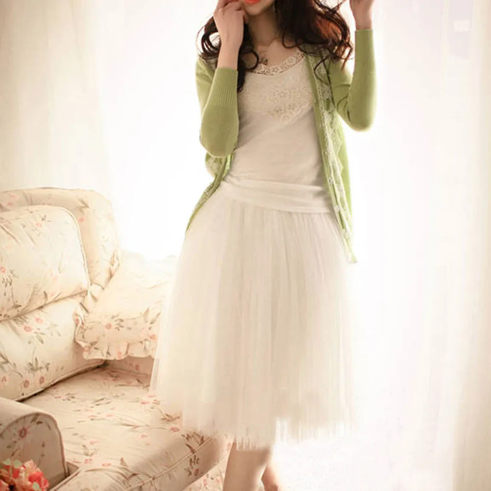 Fashion Women Princess Lace Fairy Style Multilayer Tulle Skirt Bouffant Long skirts