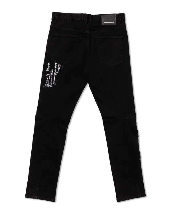 First Row Multi Patch Slim Fit Black Denim Pants
