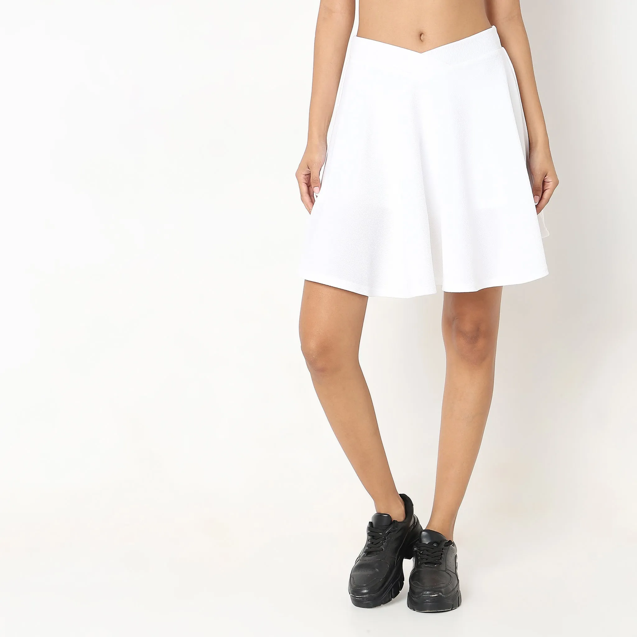Flare Fit Solid Mid Rise Skirt