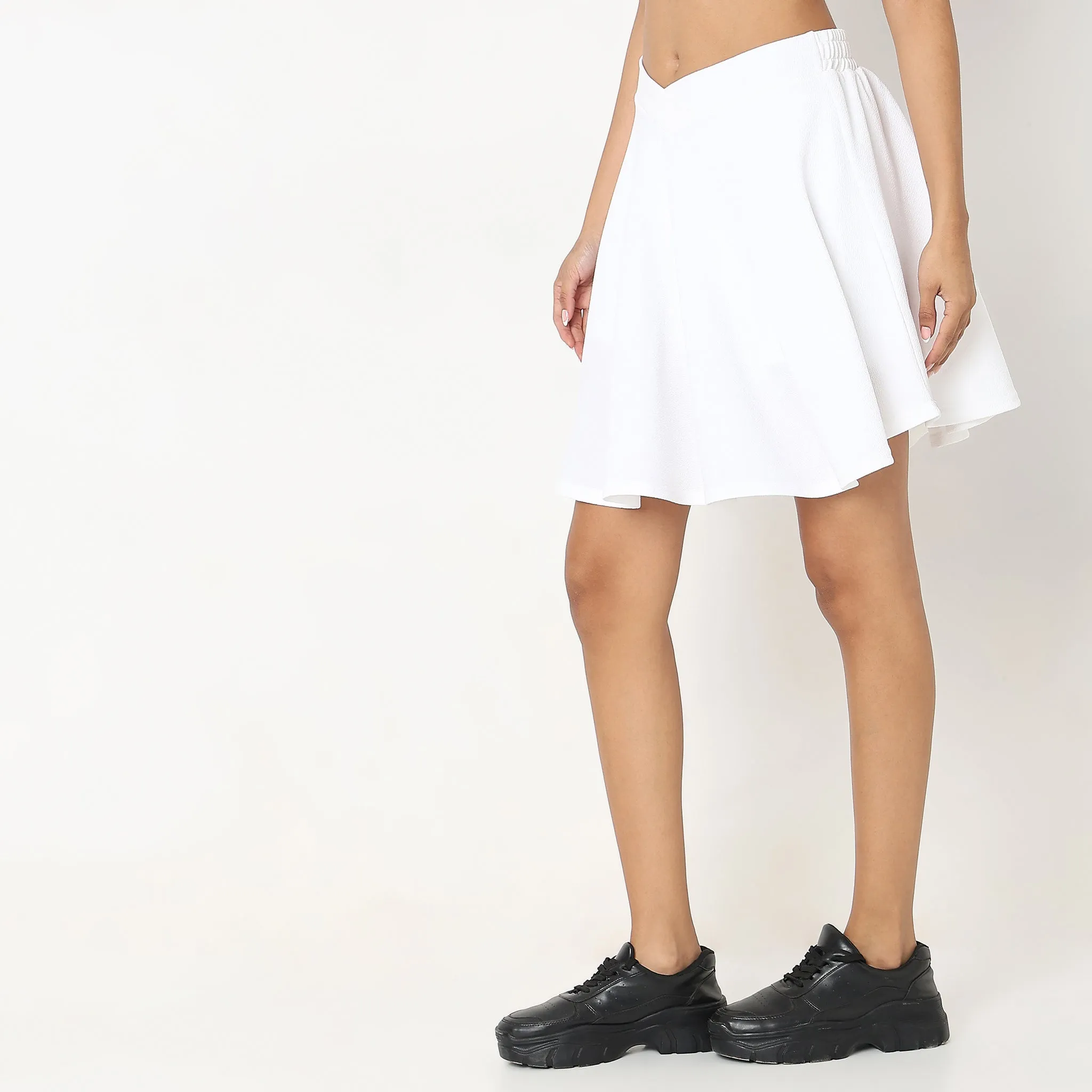Flare Fit Solid Mid Rise Skirt