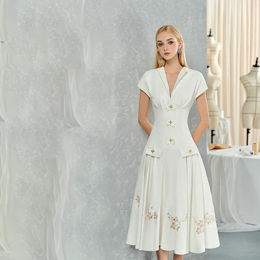Flared Dress With Sleeveless Shirt And Orchids