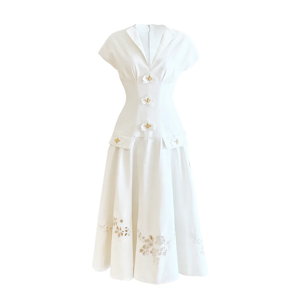 Flared Dress With Sleeveless Shirt And Orchids