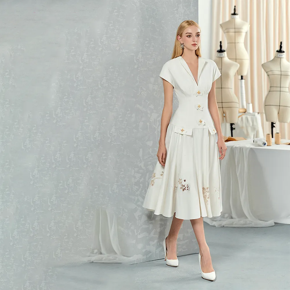 Flared Dress With Sleeveless Shirt And Orchids