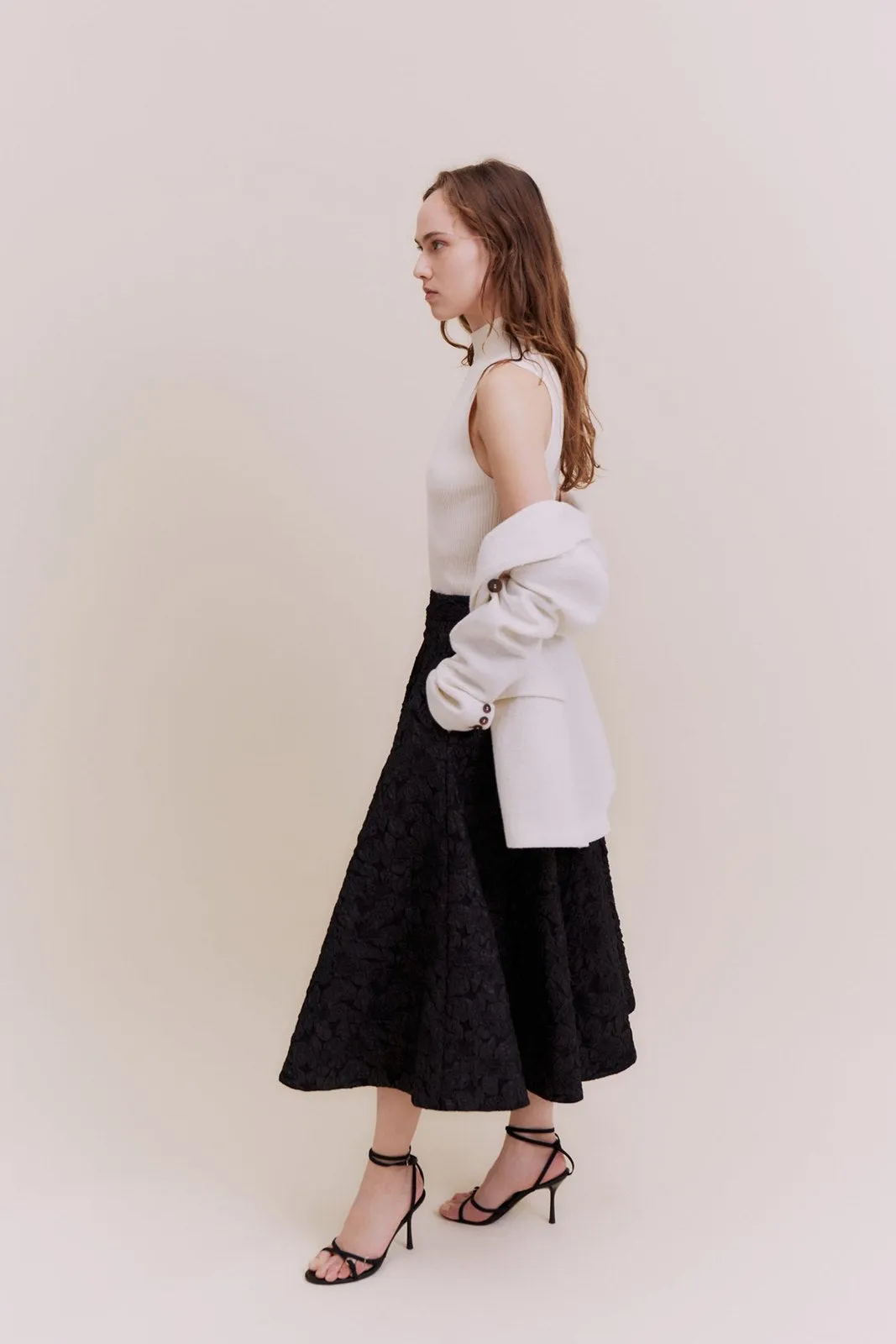 Flared jacquard skirt - Black