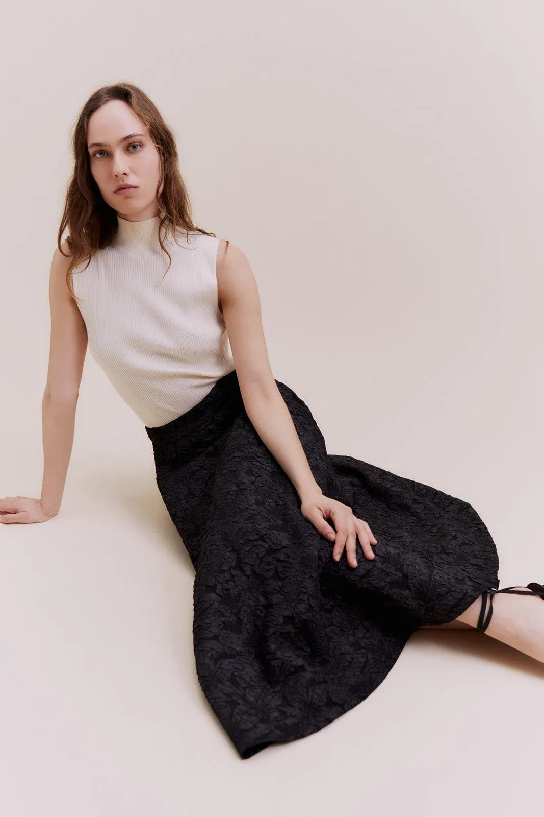 Flared jacquard skirt - Black