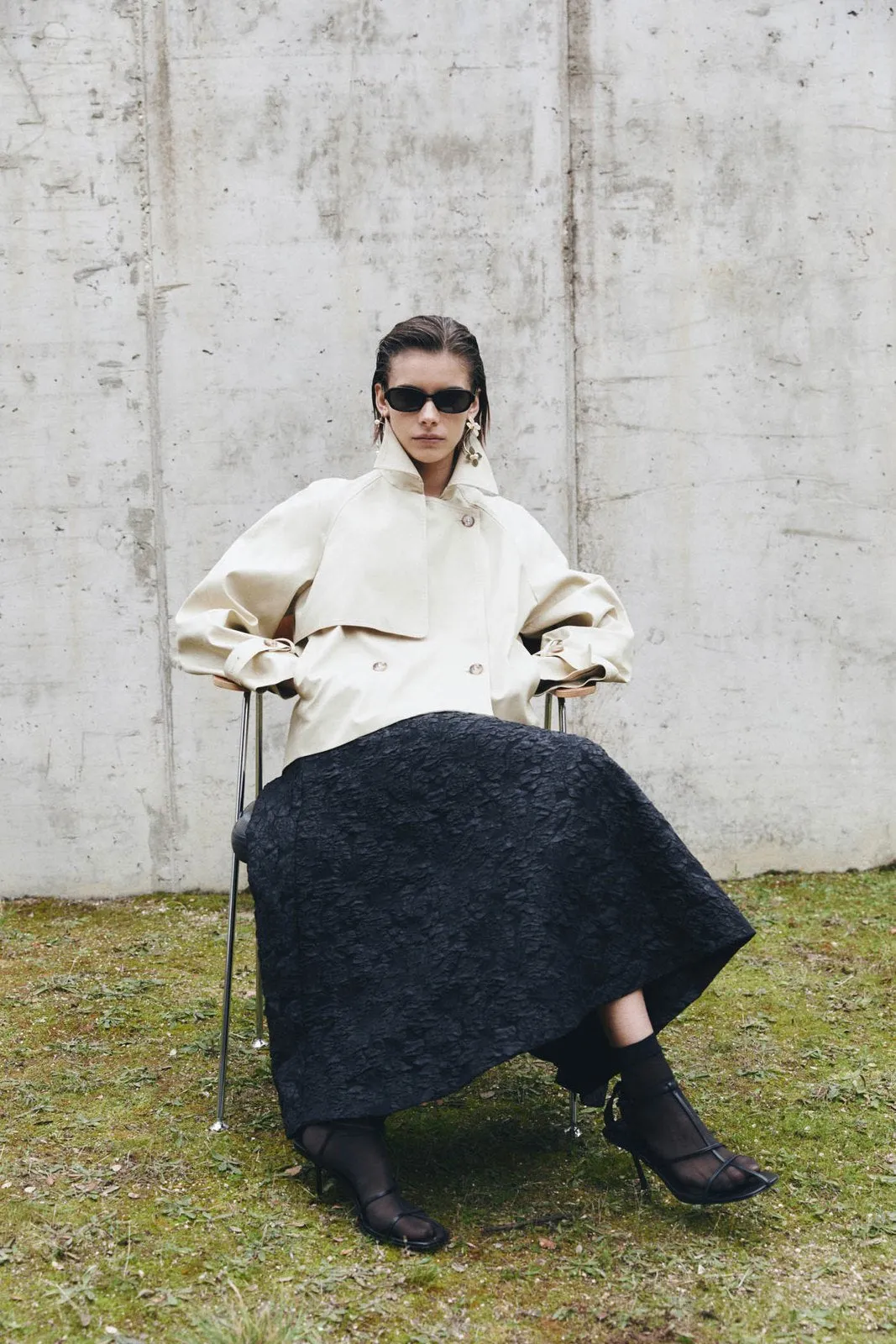 Flared jacquard skirt - Black