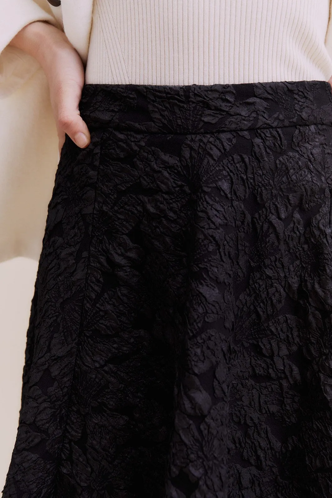 Flared jacquard skirt - Black