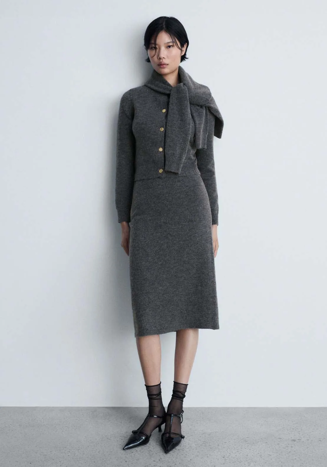 Flared knitted skirt - Gray