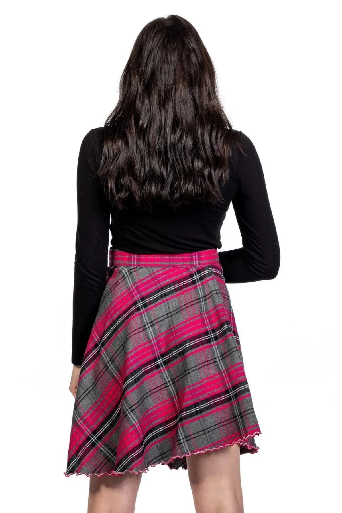 Flared Tartan Button Midi Plaid Skirt