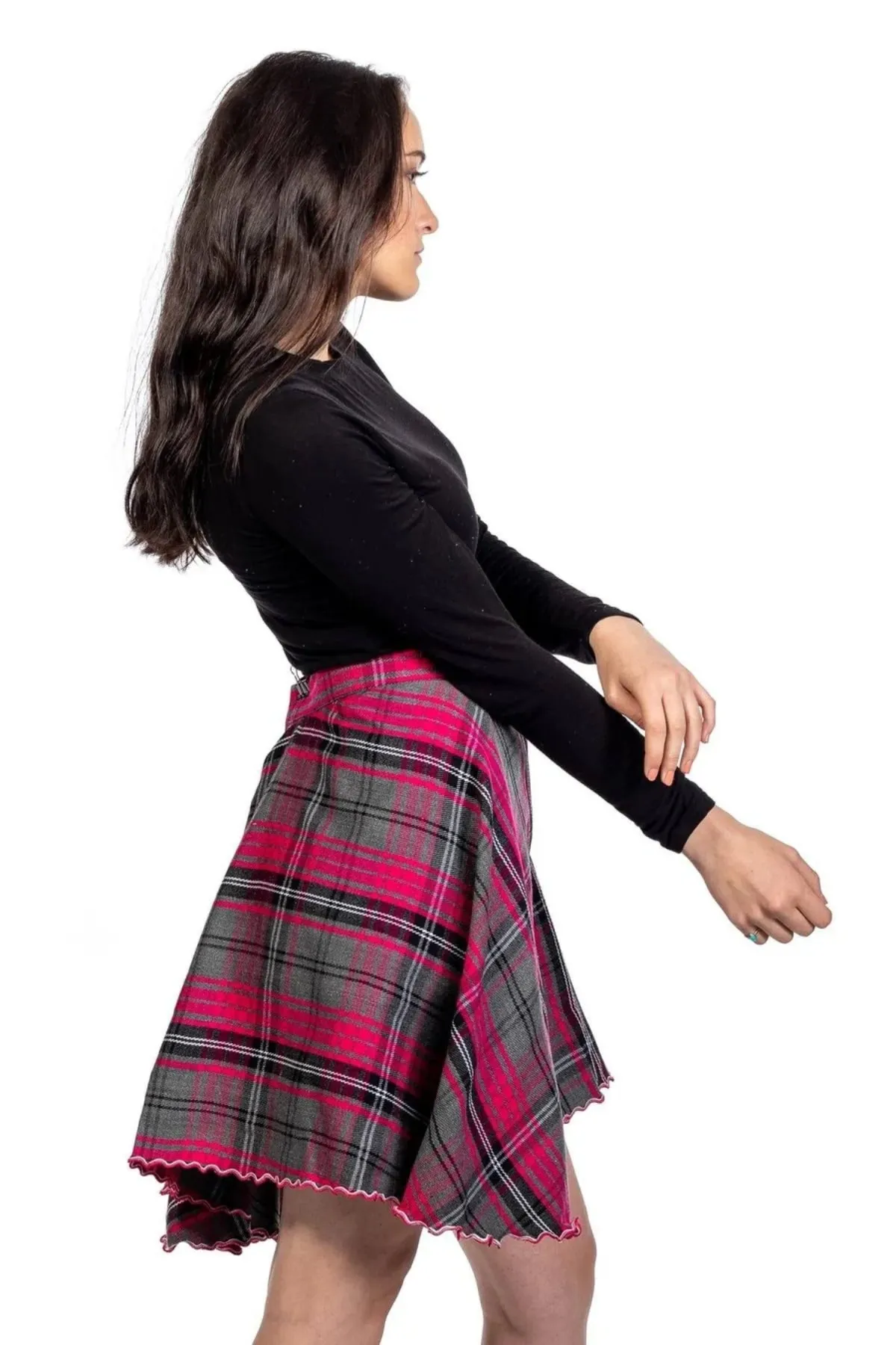 Flared Tartan Button Midi Plaid Skirt