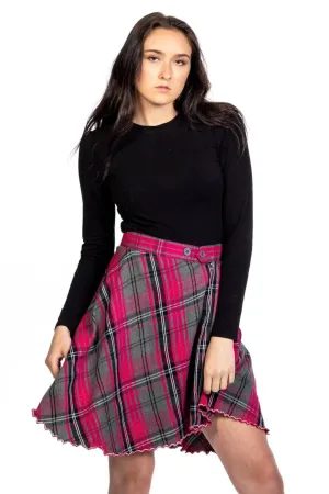Flared Tartan Button Midi Plaid Skirt