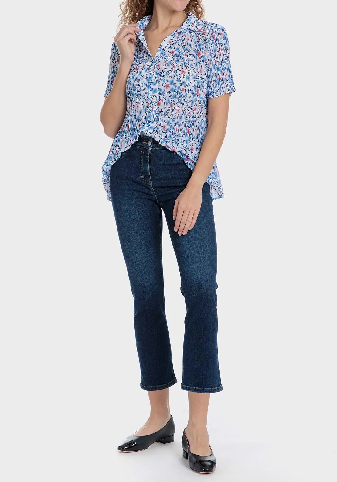 Floral pleated shirt - Blue