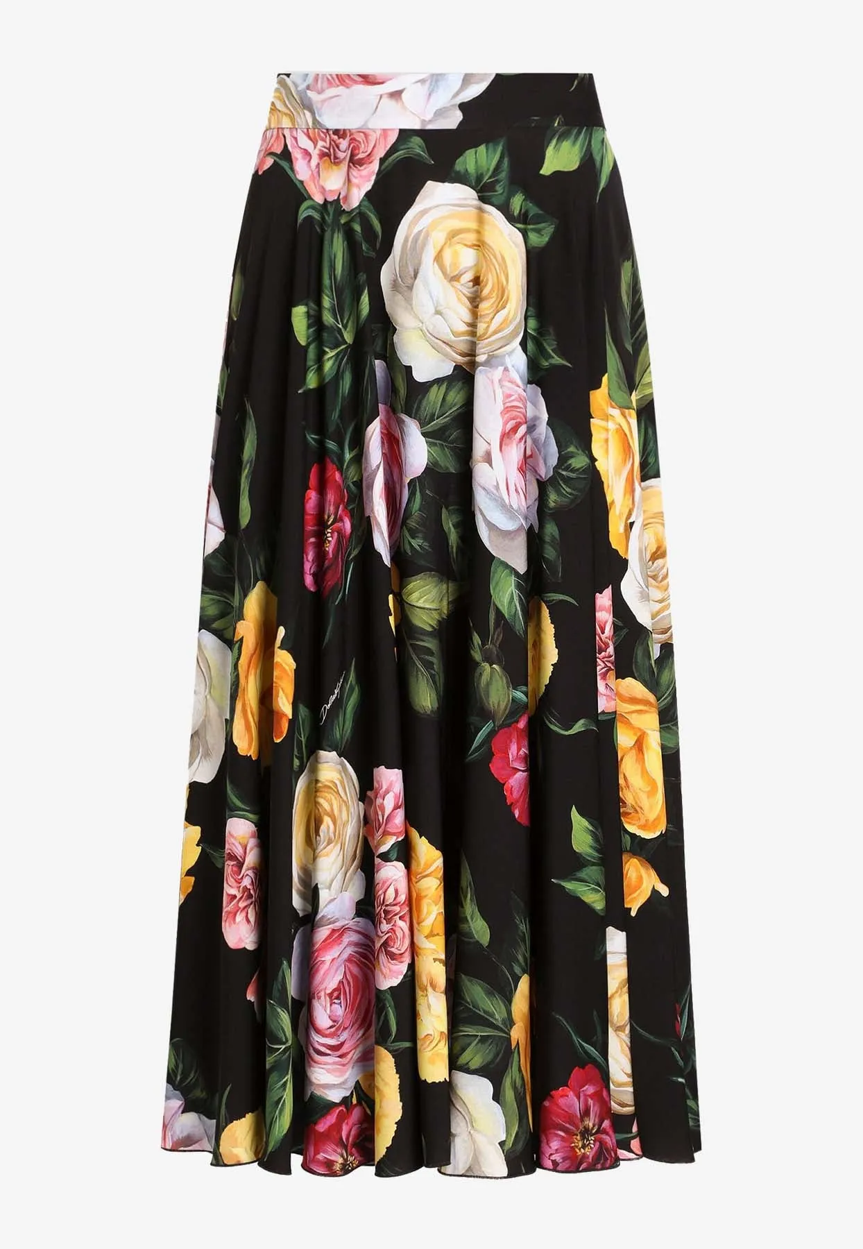 Floral Print Charmeuse Midi Circle Skirt