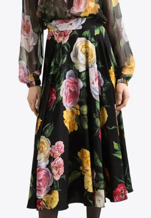 Floral Print Charmeuse Midi Circle Skirt